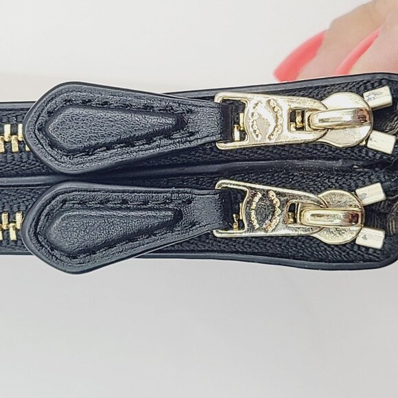 Coach Double Leather Wristlet Clutch Wallet Purse With Logo & Hang Tag - Picture 6 of 15